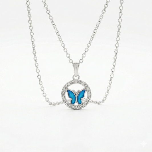 Colorful Crystal Butterfly Pendant Necklace for Women