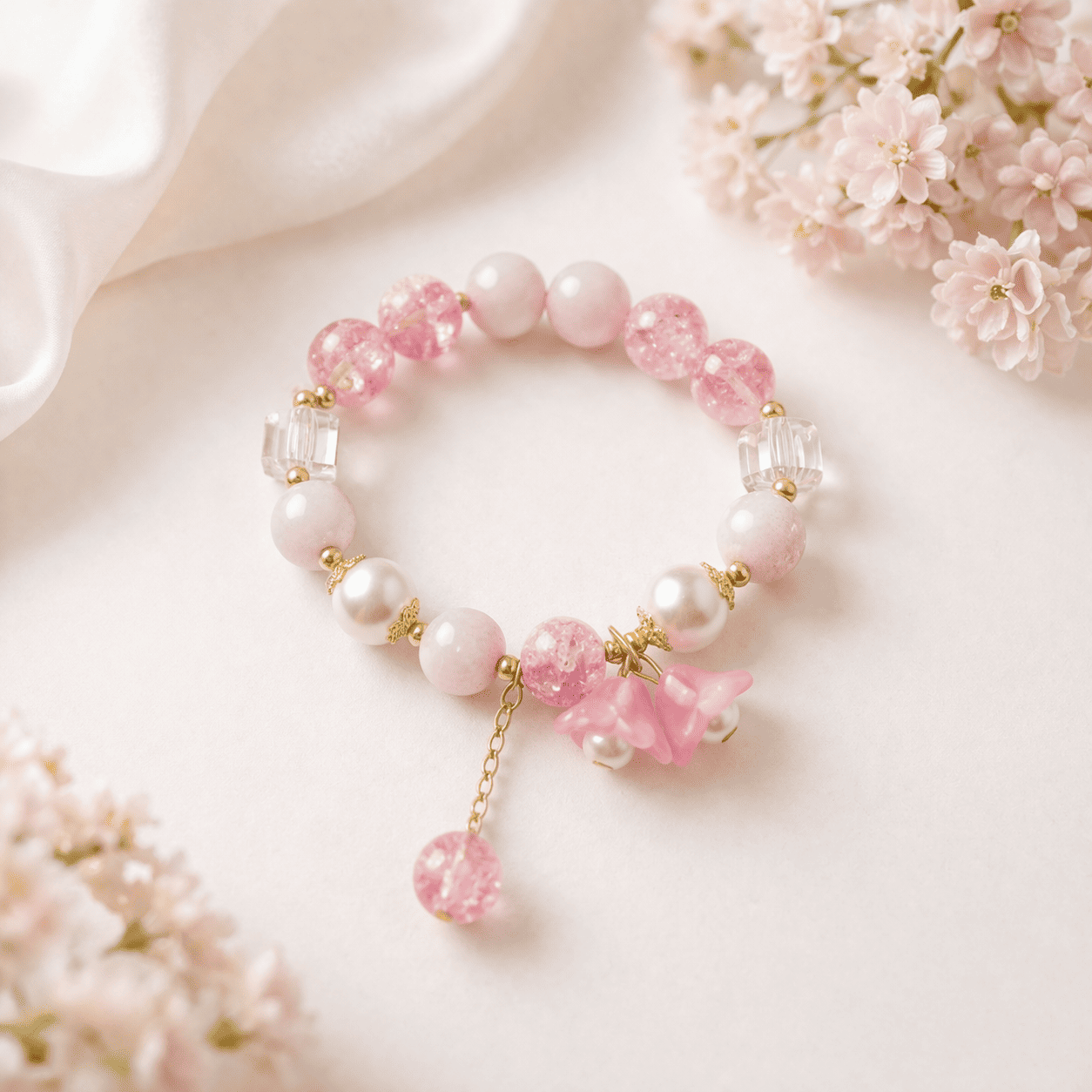 Pink & Lavender Beaded Charm Bracelet Combo | Cute Handmade Bracelet for Women