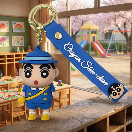 Cute Anime Shinchan Cartoon Keychain with Blue Strap for Keys & Bags