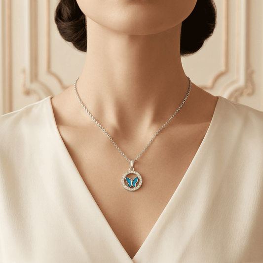 Elegant Butterfly Necklace | Blue Charm Pendant for Everyday Wear