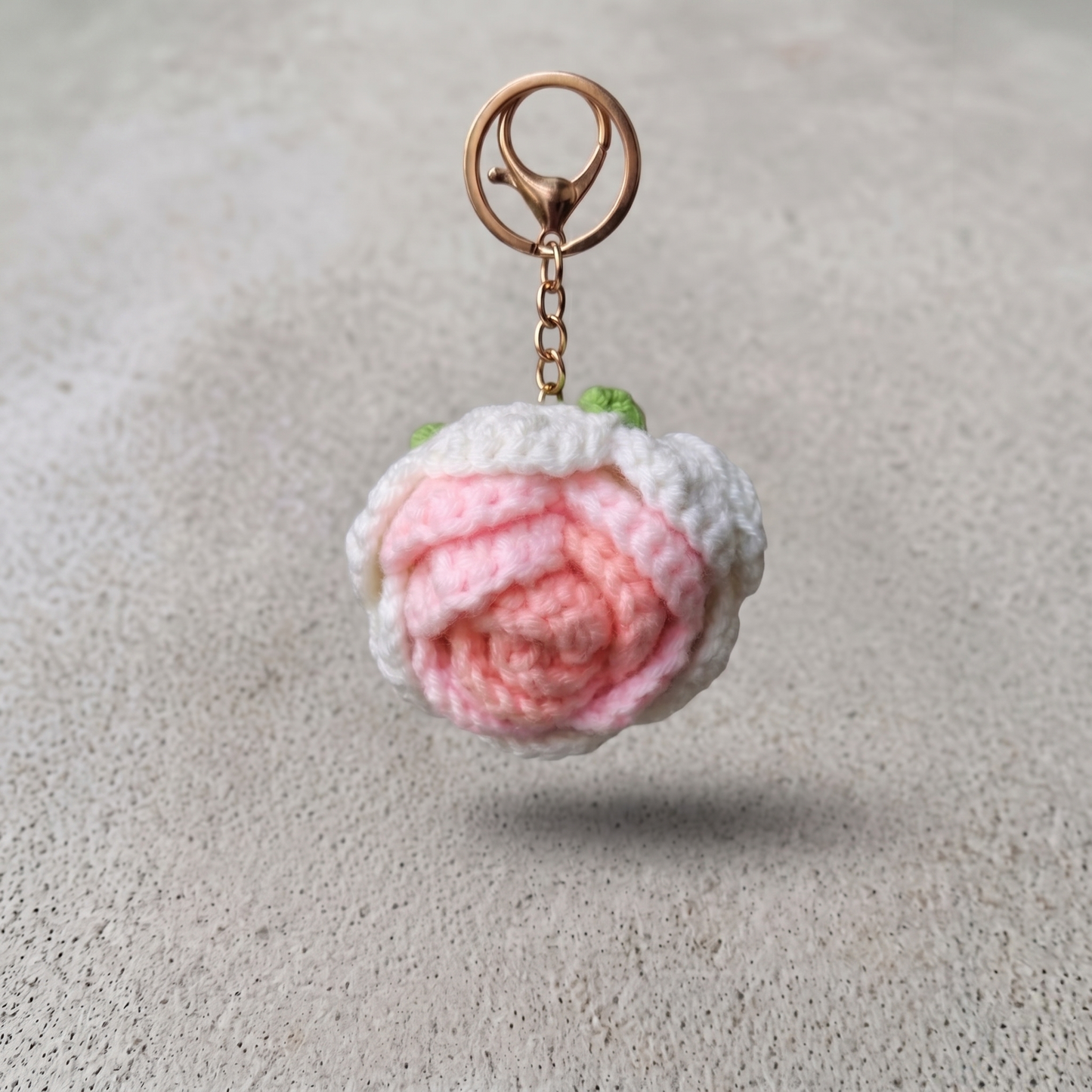 Blushing Rose Crochet Keychain | Cute Floral Bag Charm & Aesthetic Gift
