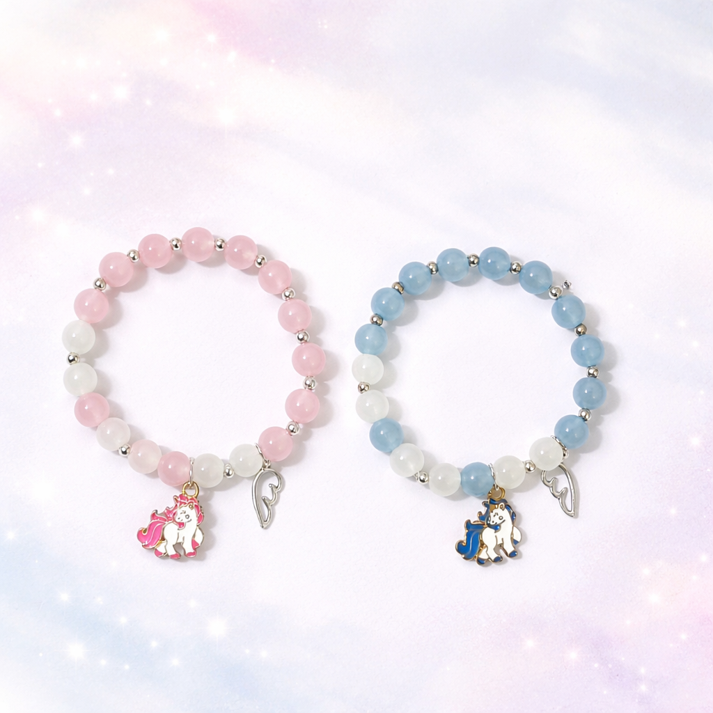 Cute Unicorn Charm Beaded Bracelets | Pastel Pink and Blue
