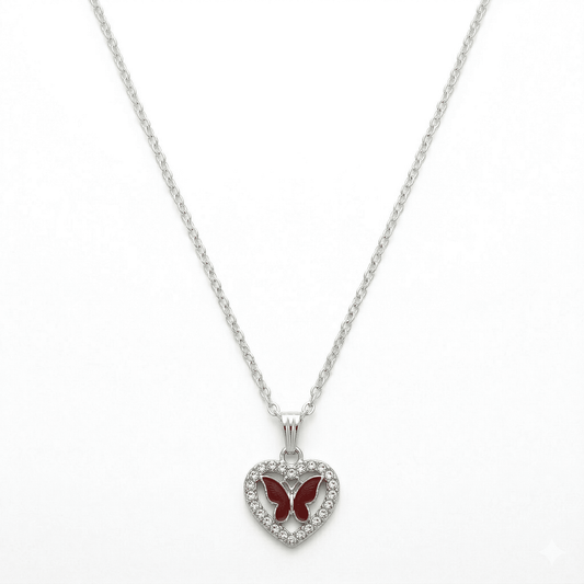 Red Butterfly Heart Pendant | Cute and Elegant Necklace for Women