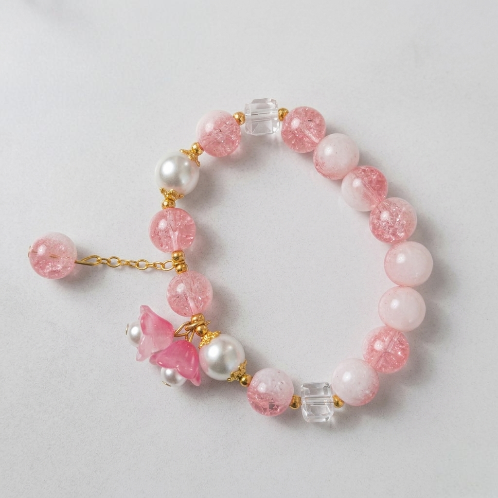 Blush Blossom Charm Bracelet | Pink Pearl & Crystal Beaded