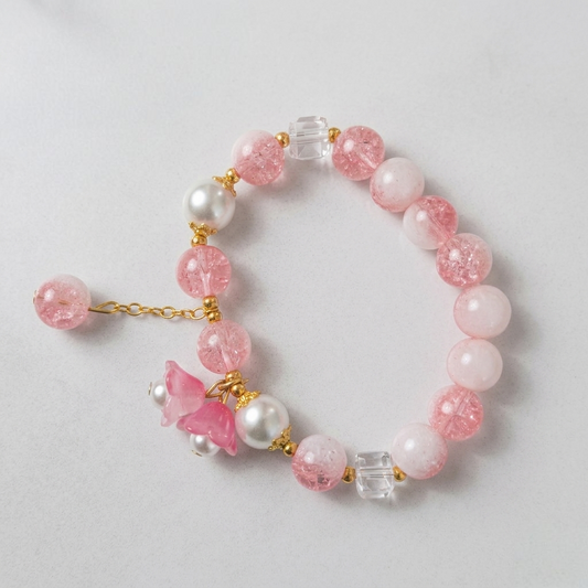 Blush Blossom Charm Bracelet | Pink Pearl & Crystal Beaded
