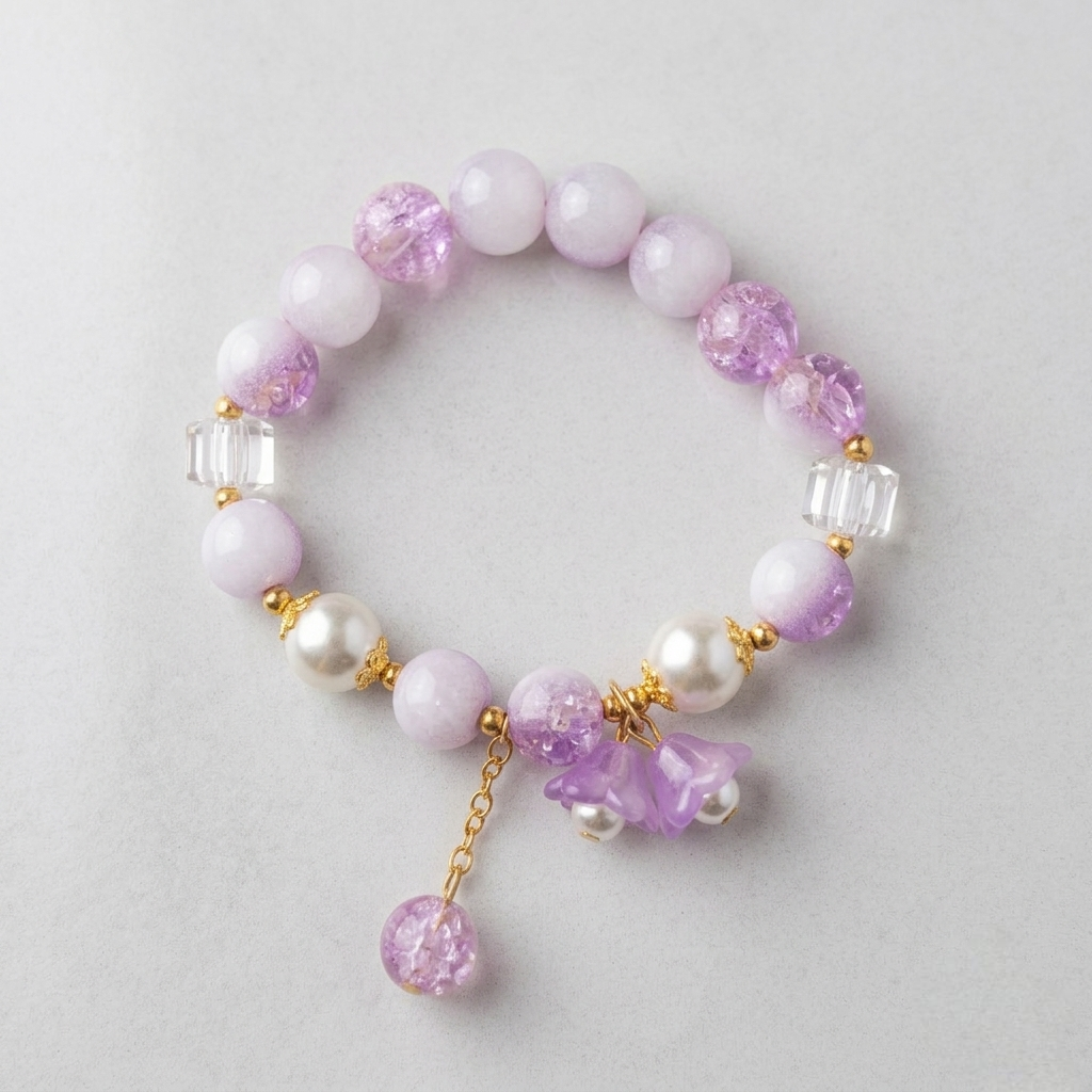 Lavender Dream Charm Bracelet | Lilac Pearl & Crystal Beaded