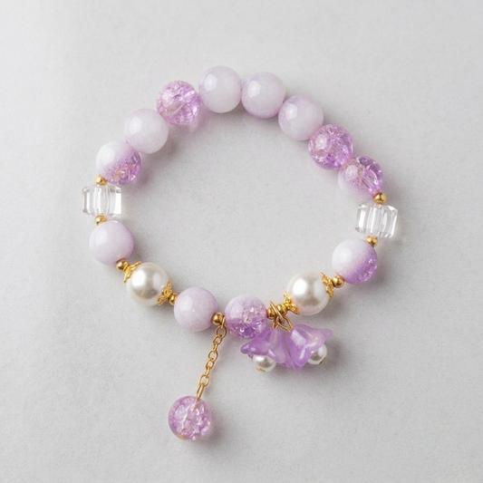 Lavender Dream Charm Bracelet | Lilac Pearl & Crystal Beaded