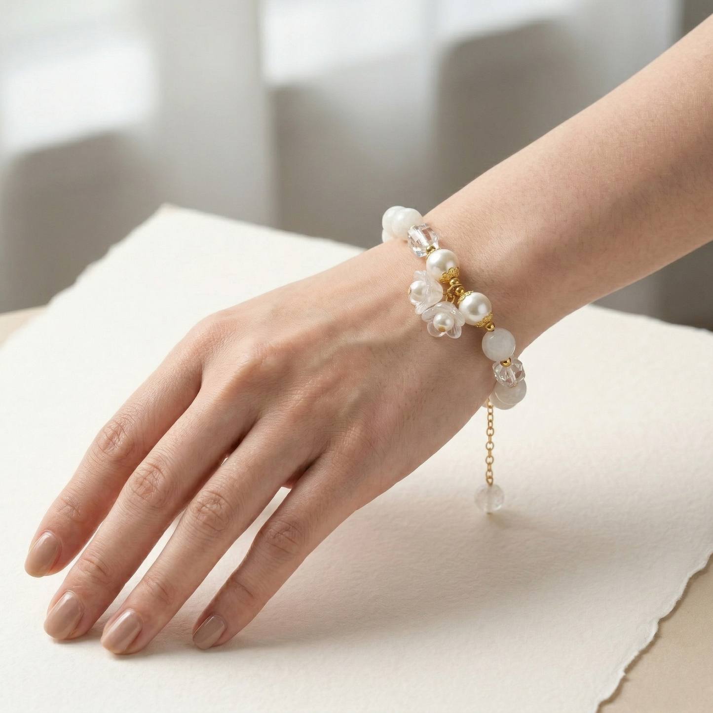 Crystal Pearl Beaded Charm Bracelet
