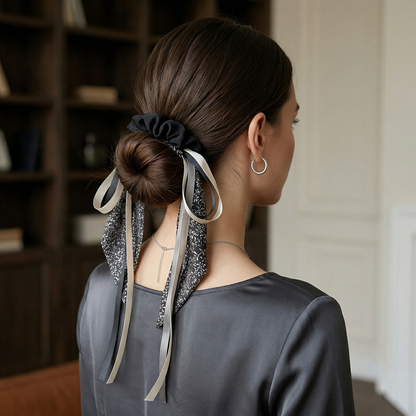 Midnight Garden Ribbon Scrunchie