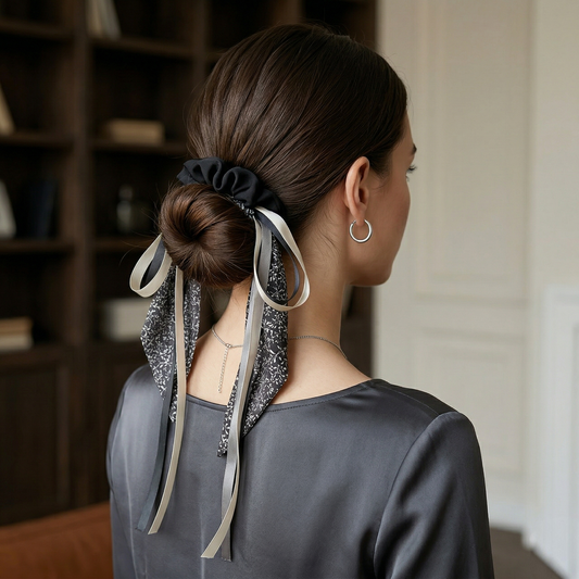 Midnight Garden Ribbon Scrunchie