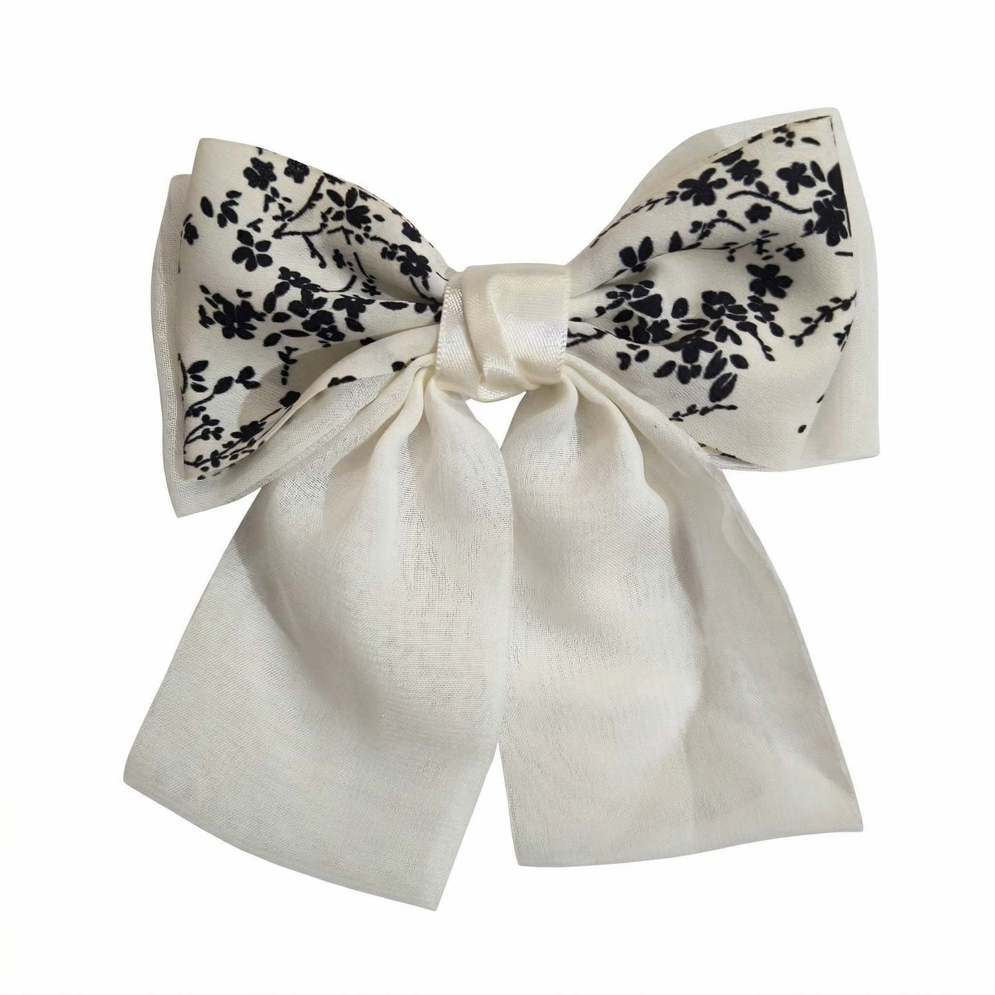 White Floral Classic Hair Bow Clip