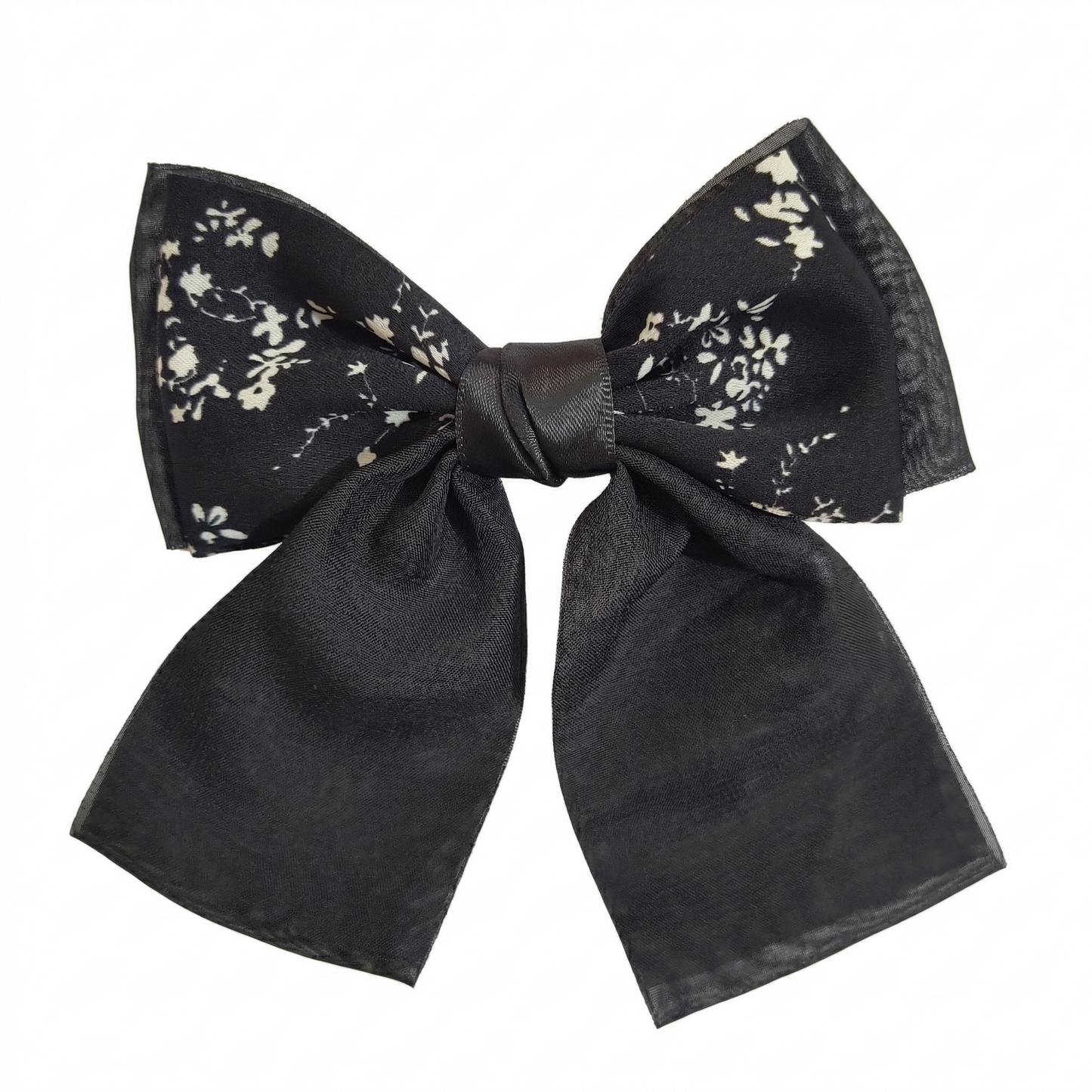 Black Floral Classic Hair Bow Clip