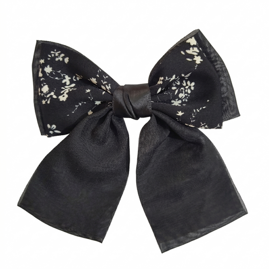 Black Floral Classic Hair Bow Clip
