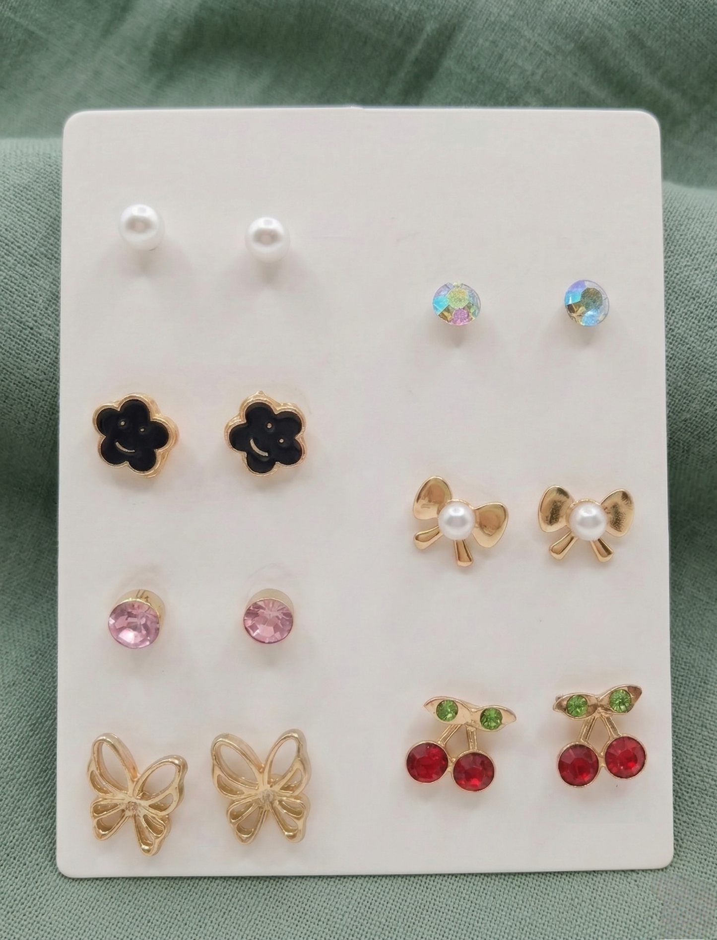 7 Pair Cute Stud Earrings Set for Women | Pearl, Butterfly & Cherry Design