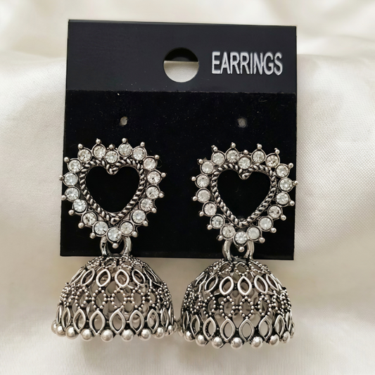 Oxidized Silver Jhumka Earrings for Women | Heart Design Traditional Earrings