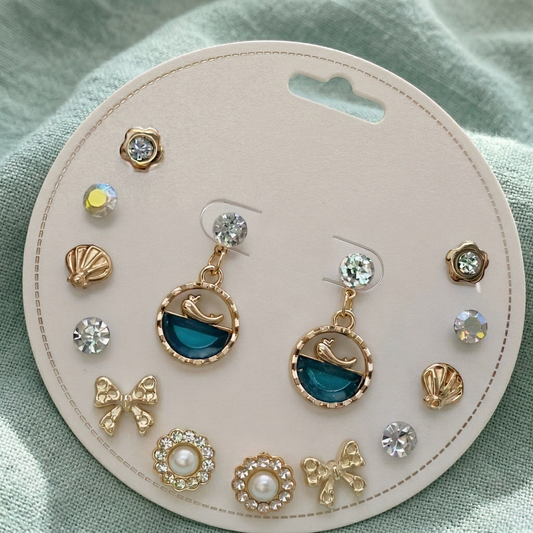 7 Pair Cute Earrings Set for Women | Pearl, Bow & Ocean Drop Design