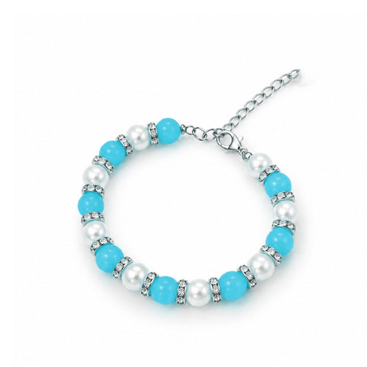 Turquoise Blue Pearl Beaded Bracelet for Women