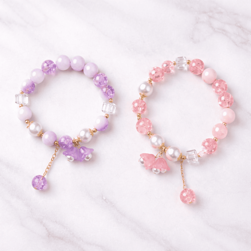 Pink & Lavender Beaded Charm Bracelet Combo | Cute Handmade Bracelet for Women