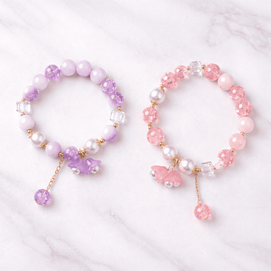 Pink & Lavender Beaded Charm Bracelet Combo | Cute Handmade Bracelet for Women