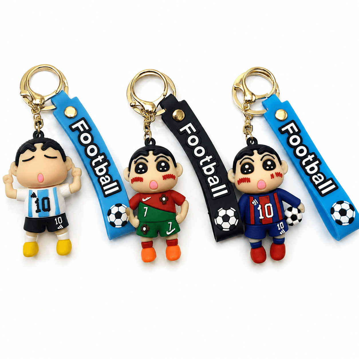 Football Player Cute Shinchan 3D Cartoon Keychain Combo Pack of 3 for Bags & Backpacks