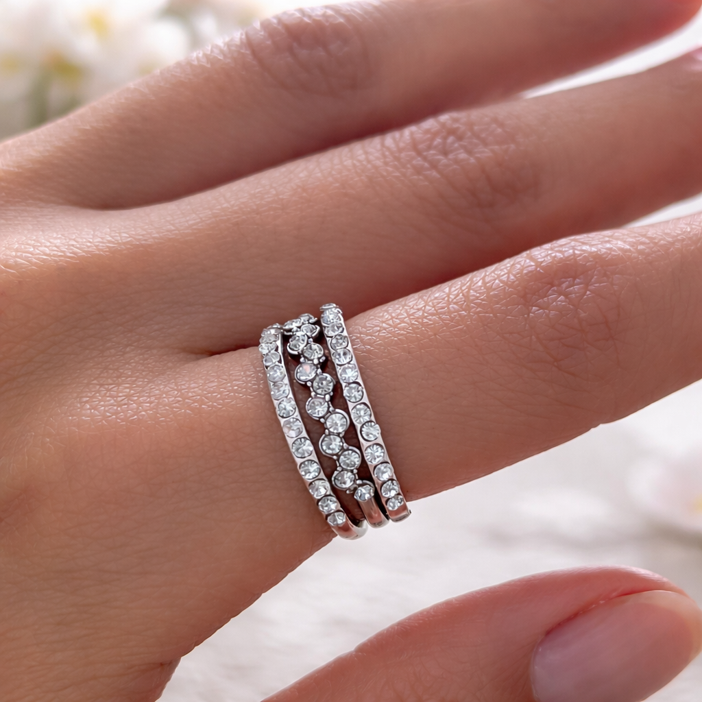 Elegant Three Row Ring for Women | Cute and Trendy Fashion Jewelry