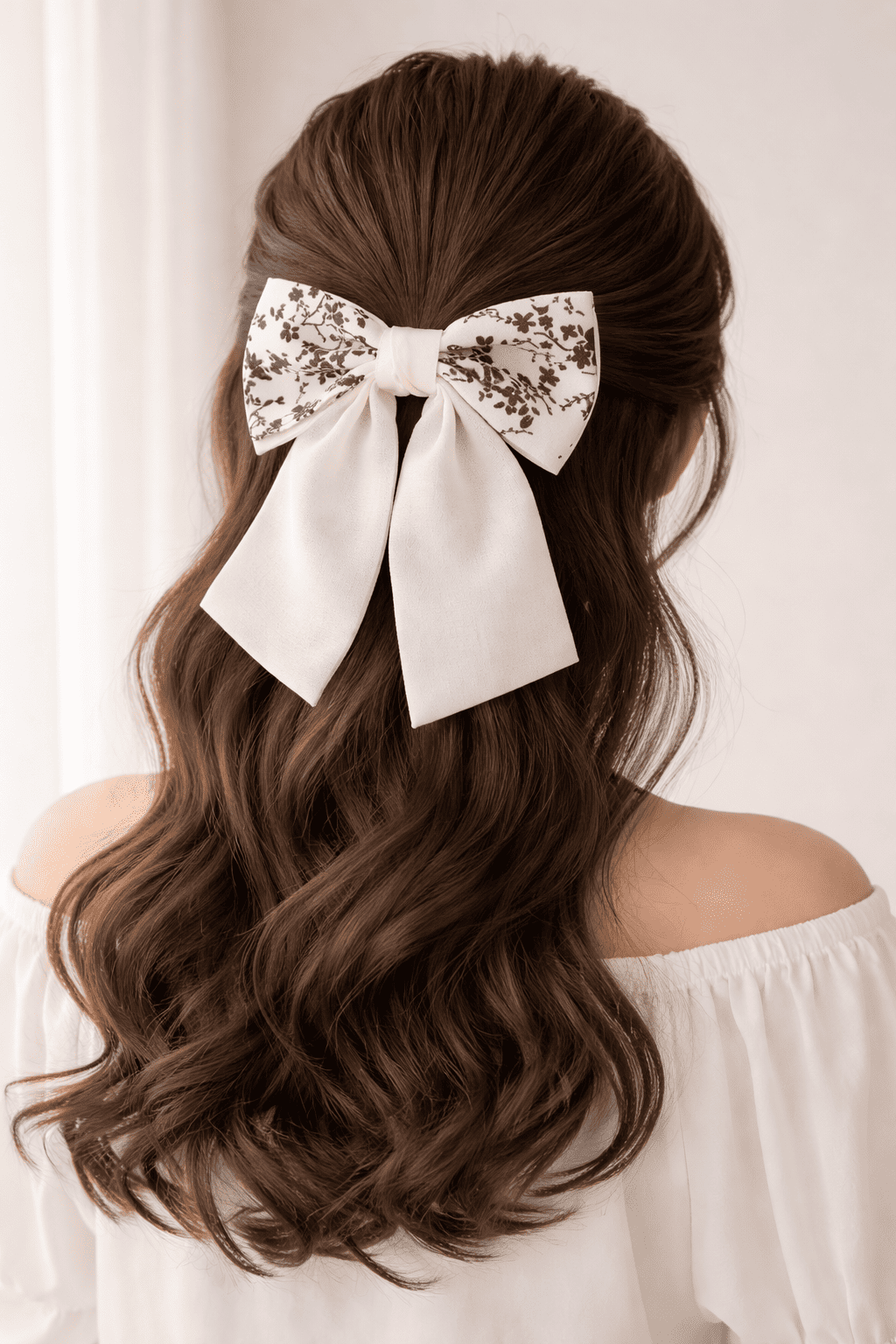 Floral Hair Bow Clip | Elegant Black & White Ribbon Bow Hair Clip Combo