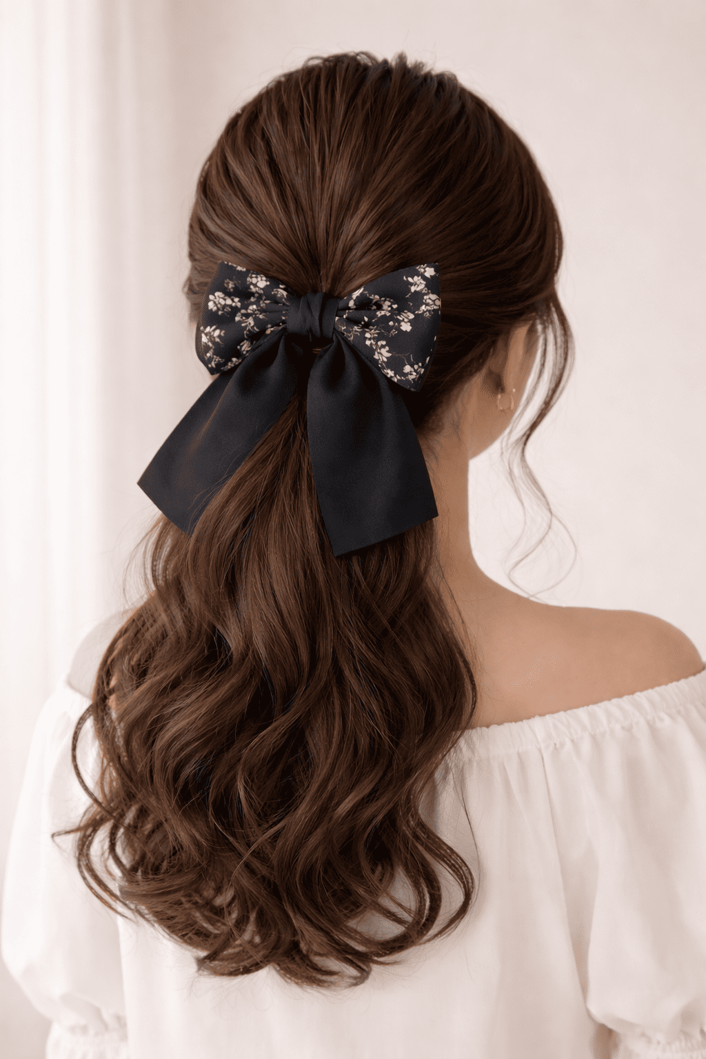 Floral Hair Bow Clip | Elegant Black & White Ribbon Bow Hair Clip Combo