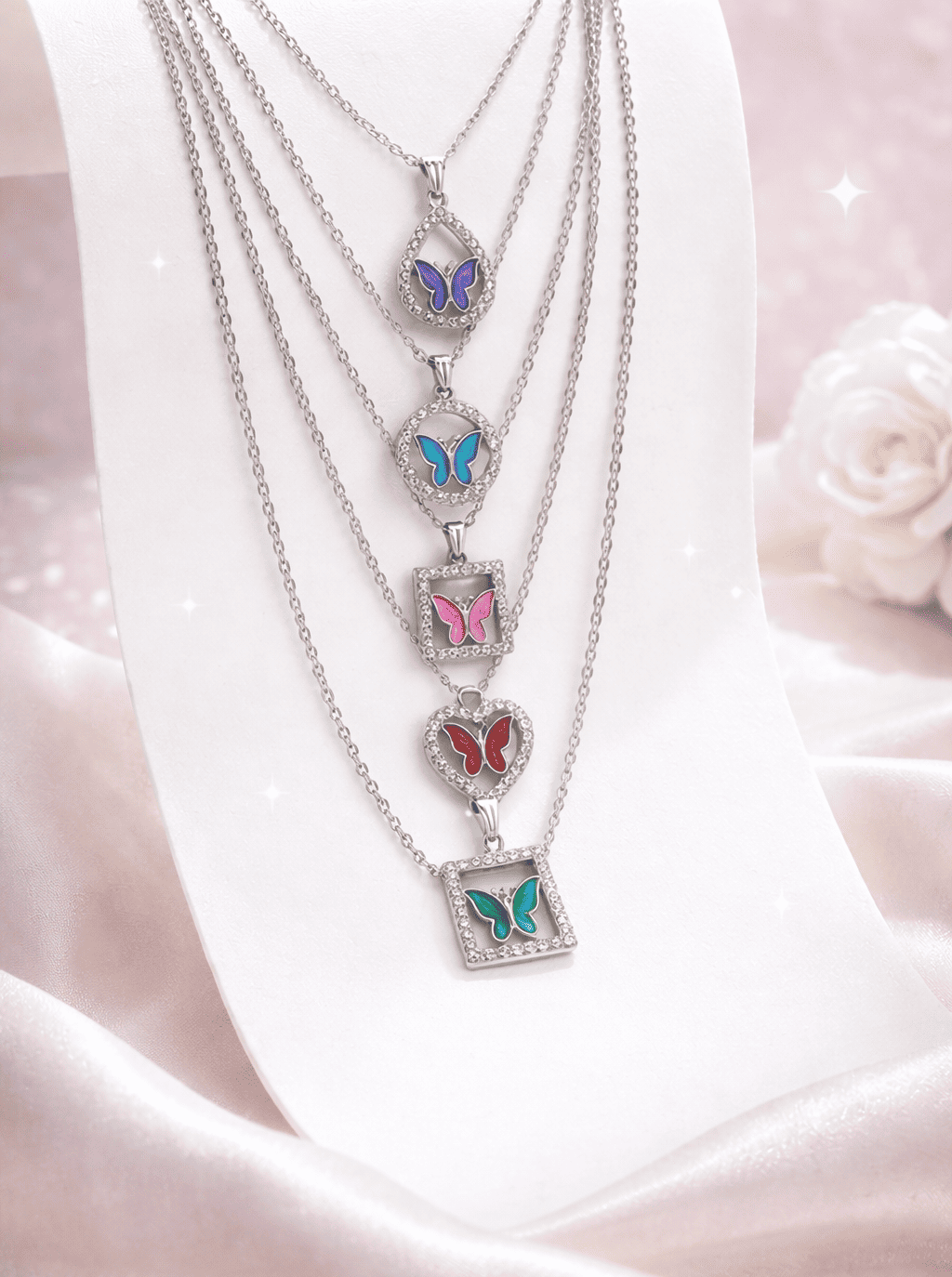 Colorful Crystal Butterfly Pendant Necklace for Women