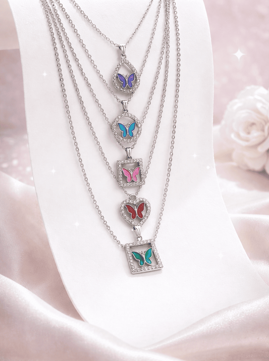 Colorful Crystal Butterfly Pendant Necklace for Women