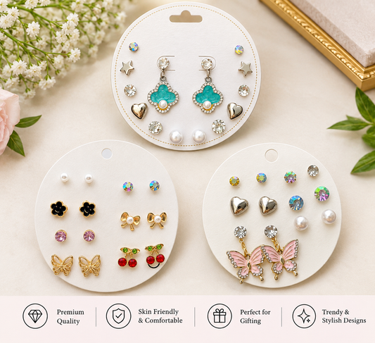 Elegant Charm Multicolor Stud & Dangle Earrings Combo for Women