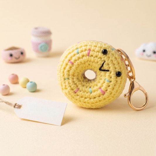 Cute Crochet Dottie Donut Keychain | Handmade Kawaii Amigurumi Charm