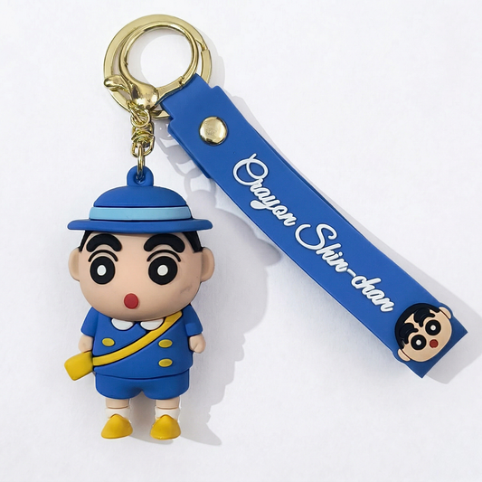 Cute Anime Shinchan Cartoon Keychain with Blue Strap for Keys & Bags