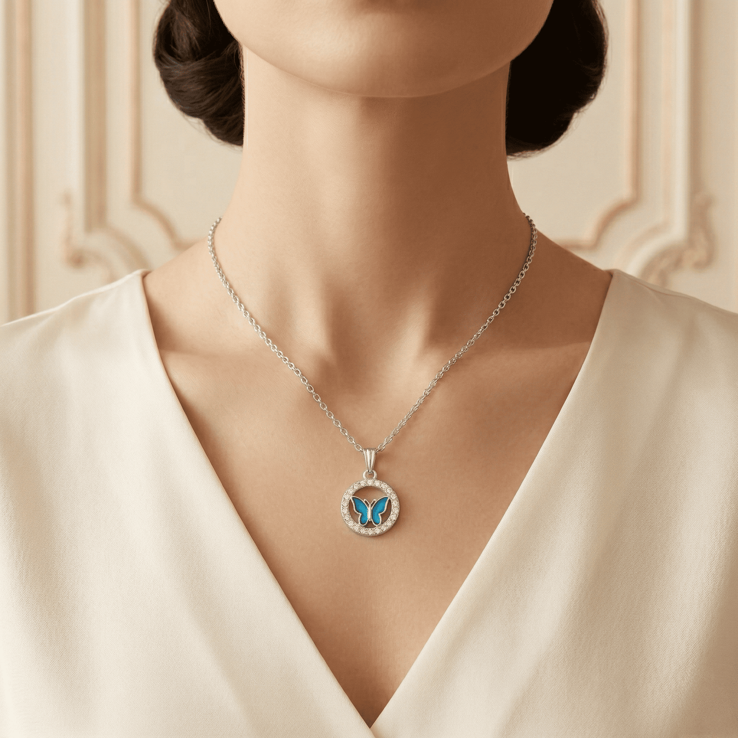 Elegant Butterfly Necklace | Blue Charm Pendant for Everyday Wear