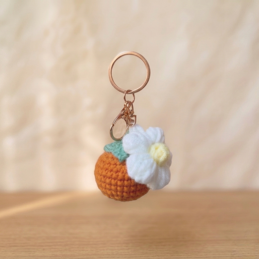 Handmade Crochet Orange Daisy Keychain | Cute Fruit Bag Charm & Floral Keyring