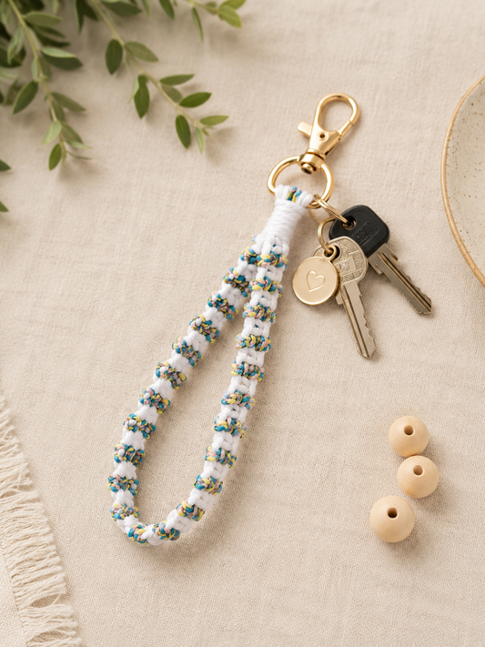 Handmade Macrame Wristlet Keychain | Boho Braided Key Holder